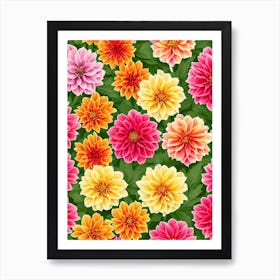 Dahlia Repeat Retro Flower Art Print