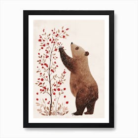 Sloth Bear Standing And Reaching For Berries Storybook Illustration 2 Art Print