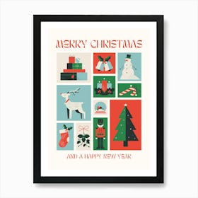 Merry Christmas And Happy New Year Art Print