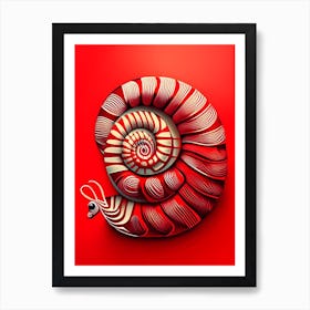 Snail With Red Background Patchwork Art Print