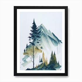 Mountain And Forest In Minimalist Watercolor Vertical Composition 238 Art Print