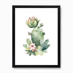 Totem Pole Cactus Watercolour Drawing 2 Art Print