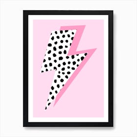 Dalmatian Black and White Spots Lightning Bolts Pink Art Print