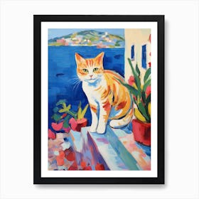 Painting Of A Cat In Crete Greece 3 Art Print