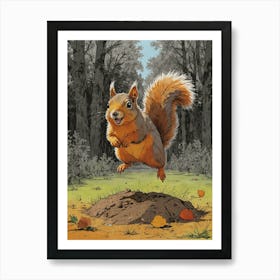 Squirrel Jumping Art Print