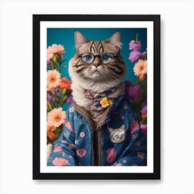 Funny Cat Wearing Cool Jackets And Glasses Art Print