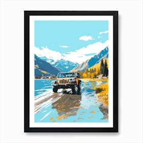 A Jeep Wrangler In The Lake Como Italy Illustration 1 Art Print