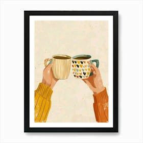 Illustration Of Hands Holding Coffee Cups Poster