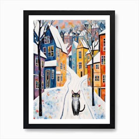 Cat In The Streets Of Bergen   Norway With Snow 2 Art Print