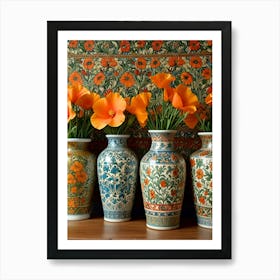 William Morris Four Vases With Orange Flowers Art Print