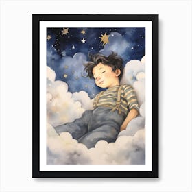 Boy Sleeping In Clouds Art Print