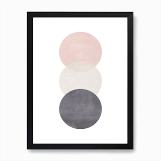 Pink Grey And Black Cotton Texture Abstract Circles Art Print