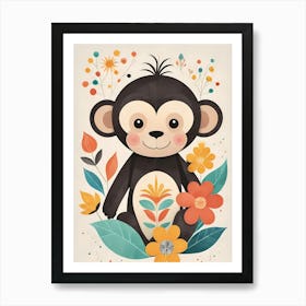 Floral Baby Monkey Nursery Illustration (19) 1 Art Print