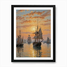 Sailing Ships At Sunset no1 Art Print