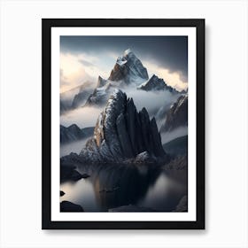 Enveloped In Mist And Solitary Rocky Mountains Art Print