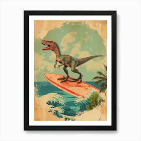 Vintage Deinonychus Dinosaur On A Surf Board   1 Poster