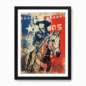 Expressionism Cowgirl Red And Blue 9 Art Print