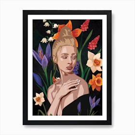 Woman With Spring Flowers Art Print