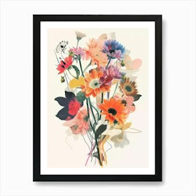 Gerbera Daisy 3 Collage Flower Bouquet Art Print