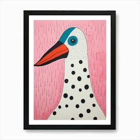 Pink Polka Dot Pelican Art Print