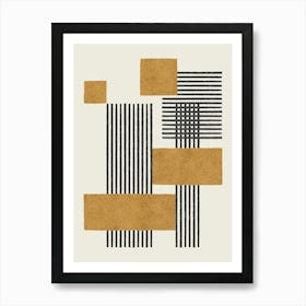 Square Lines Modern Graphic Abstract Geometric Composition - Gold Black Art Print