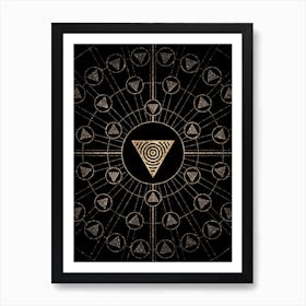 Geometric Glyph Radial Array in Glitter Gold on Black n.0181 Art Print