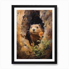 Marmot In A Hole Art Print