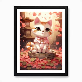 Kawaii Cat Drawings Fortune Coins 1 Art Print