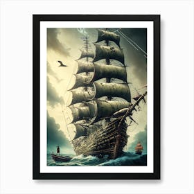 Pirate Ship In The Ocean Art Print