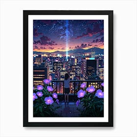 Anime City At Night aesthetic 1 Art Print