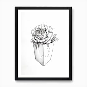 English Rose In A Pocket Line Drawing 1 Art Print