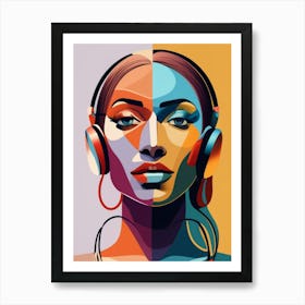 Colorful Woman With Headphones Art Print