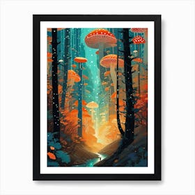 Lost in Magic Mushroom Forest ~ Red Toadstool Futuristic Sci-Fi Trippy Surrealism Modern Digital Mandala Awakening Fractals Spiritual Artwork Psychedelic Colorful Cubic Abstract Ayahuasca Plant Medicine Universe Art Print