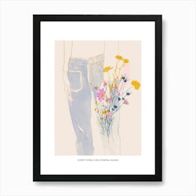 Everything Is Blooming Again Poster Flowers And Blue Jeans Line Art 7 Art Print