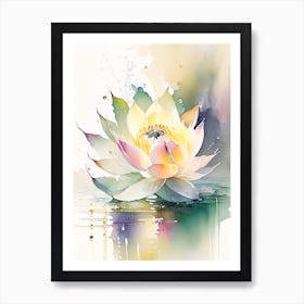 Blooming Lotus Flower In Lake Storybook Watercolour 2 Art Print
