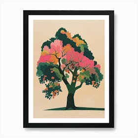 Pecan Tree Colourful Illustration 2 Art Print