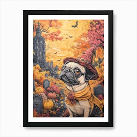 Halloween Pugs Watercolor 6 Art Print