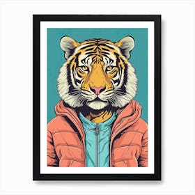 Tiger Illustrations Wearing A Shirt And Hoodie 2 Art Print