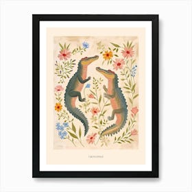 Folksy Floral Animal Drawing Crocodile 2 Poster Art Print