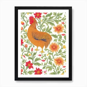 Rooster William Morris Style Bird Art Print