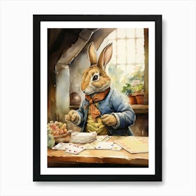 Bunny Reading Rabbit Prints Watercolour 3 Art Print