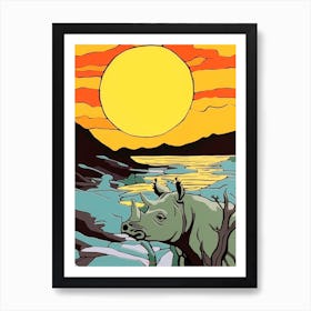 Rhino In The Wild Geometric Block Colour Illustration 3 Art Print