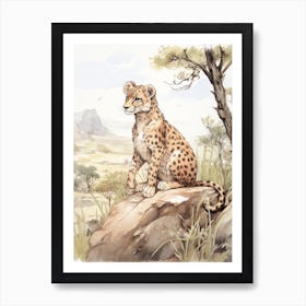 Storybook Animal Watercolour Cheetah 3 Art Print