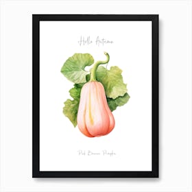 Hello Autumn Pink Banana Pumpkin Watercolour Illustration 1 Art Print