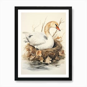 Storybook Animal Watercolour Swan 2 Art Print