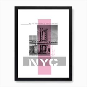 Poster Art Nyc Manhattan Bridge & East River Pink Art Print