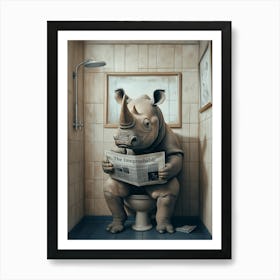 Rhinoceros On The Toilet Bathroom, Rhinoceros Lover Gift Funny Bathroom Art Print