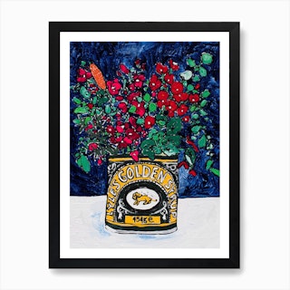 Wildflowers In Lyles Golden Syrup Tin On Navy Art Print