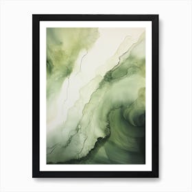 Sage Green And Black Flow Asbtract Painting 3 Art Print