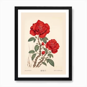 Higanatsu Red Camellia 1 Vintage Japanese Botanical Poster Art Print